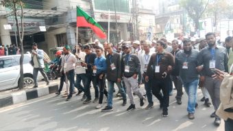 তারেক রহমানের ঐতিহাসিক স্বদেশ প্রত্যাবর্তনে ঢাকার রাজপথে বরিশাল দক্ষিণ জেলা তাঁতীদল।