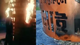 শরীয়তপুরে জুলাই স্মৃতিস্তম্ভে আগুন